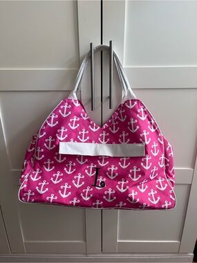 Pink Anchor-Print Weekender Tote Bag, ‘L’ monogram